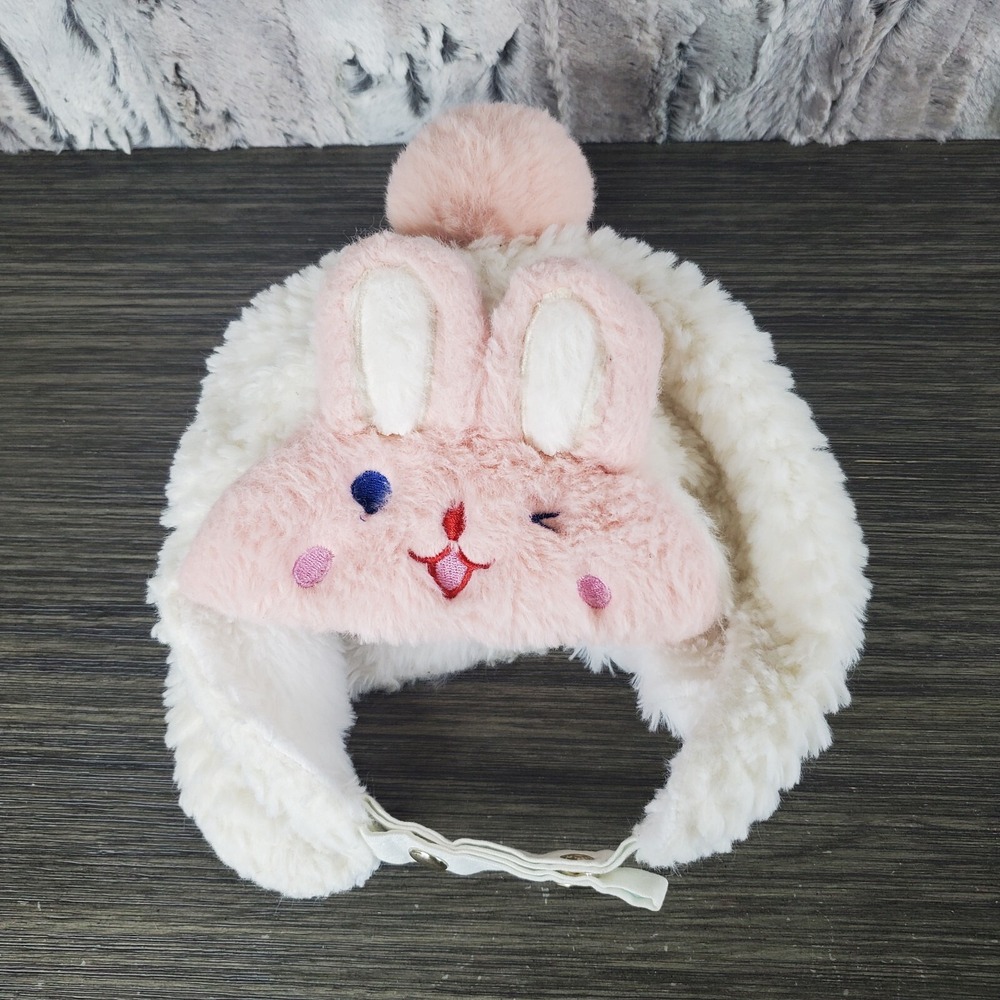 Toddler Fuzzy Pink Bunny Rabbit Hat, Snaps Under Chin OSFM